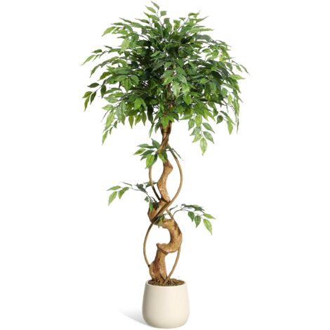 Plantes artificielles décoratives ficus 120×cm tronc courbé élégant arbre artificiel interieur maison bureau chambre verdure décorative