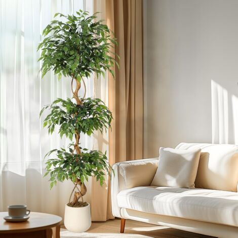 Grand ficus artificiel 180cm avec pot plusieurs tiges et feuilles sans entretien plante artificielle décorative pour salon bureau balcon