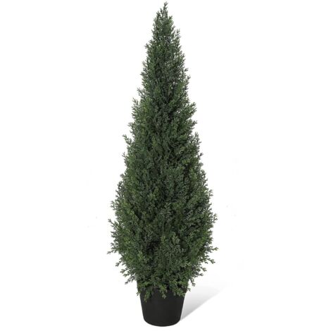 Topiaire cyprès artificiel 2 en pot ultra réaliste résistant aux UV interieur exterieur maison jardin bureau porche