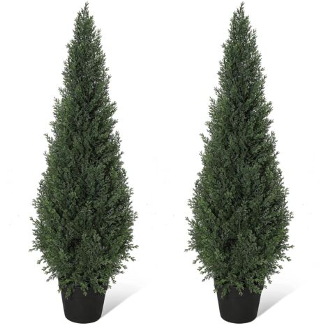 Cyprès artificiel 150 cm résistant aux UV plante verte décorative intérieur extérieur avec pot sans entretien jardin terrasse 2 pièces