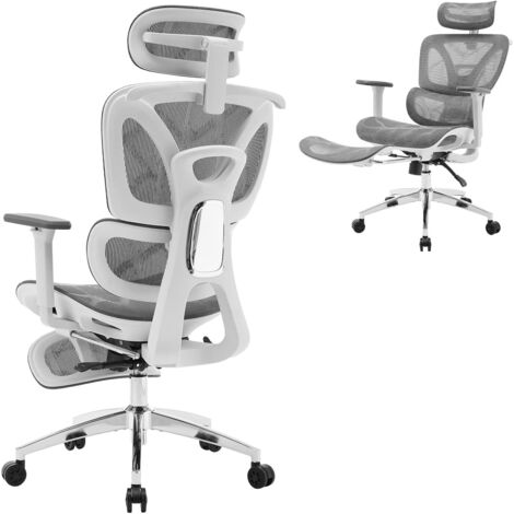 Chaise ergonomique dossier haut soutien lombaire réglable filet gaming repose-pieds 400 lbs gris