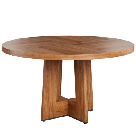 Table Ronde Gain De Place 47 Pouces 4à6 Pers Pied Central Solide Moderne Salon Cuisine Noyer Brun Rouge