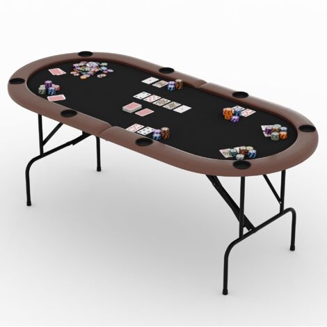 Table poker pliable 8 joueurs 180,3 cm portable porte gobelets feutrine ovale marron