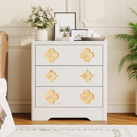 Grande commode modern 3 tiroirs bois avec avant décoratif cannelé beaucoup de rangement pour chambre couloir ou salon idéal vêtements et accessoires (1/5)
