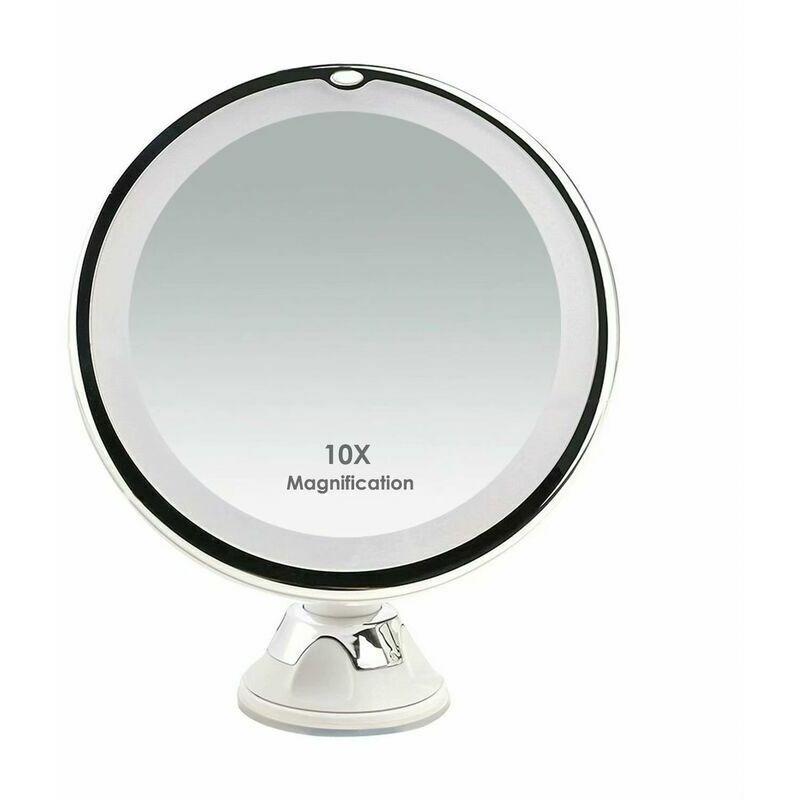 Miroir cosmétique grossissant x10 avec éclairage LED, pivotant 360°, avec ventouse, alimenté par 3 piles AAA, blanc, pour maison et voyages | Leroy Merlin