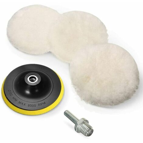 VURAHOME - Lot de 5 tampons de polissage en laine et en laine pour polissage de roue 150 mm avec adaptateur de perceuse M14 (1/5)