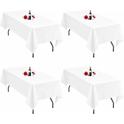 VURAHOME - Lot de 4 Nappes Blanches pour Tables Rectangulaires 140 x 250 cm Nappe Blanche Rectangle Linge de Table Tissu Polyester Nappes Blanches Lavables pour Fêtes Banquet de Mariage