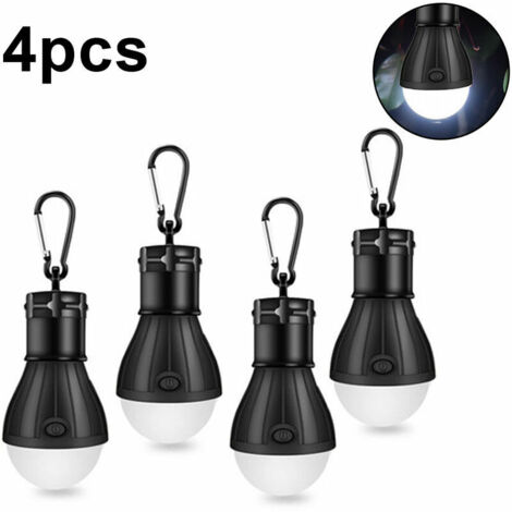 VURAHOME - Lampe de lanterne de tente à LED, éclairage de secours, ampoule portable étanche à piles pour la randonnée, la pêche, le camping, la réparation de voiture domestique (paquet de 4), noir (1/5)
