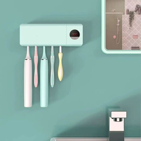 VURAHOME - Brosse Nettoyante UV Pour Brosse à Dents de Bain, Porte Brosse à Dents Salle de Bains, Montage Mural Stérilisateur, Organisateur Pour 5 Brosses (Vert) (1/4)