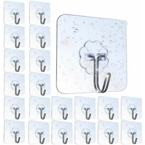 VURAHOME - 20 Pièces Crochet Adhésif Transparent Autocollants Crochet Murale Salle De Bain Porte Serviette Imperméable Pour Chambre Salle De Bain Cuisine Plafond Accrocher Des Peignoirs (1/5)