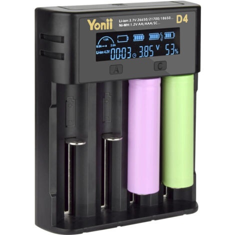 VURAHOME - Chargeur Piles Rechargeable Universel avec Écran LCD, Rapide Chargeur Batterie Li-lon 3.6V/3.7V à 4 Slots Automatiques pour Accu 18650 21700 26650 18500 1,2V Ni-Mh, Ni-CD A AA AAA AAAA SC F (1/5)