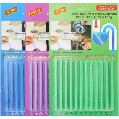 VURAHOME - Lot de 36 bâtonnets de nettoyage de canalisation Sani Sticks Tampons de nettoyage Nettoyant enzymatique Bac de vidange Nettoyeur de tuyaux Bâton de décontamination