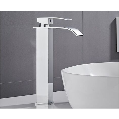 VURAHOME - Robinet Lavabo Robinet Cascade Bouche Large Acier Inoxydable Traitement Miroir Coude Carré (Supérieur) (1/4)