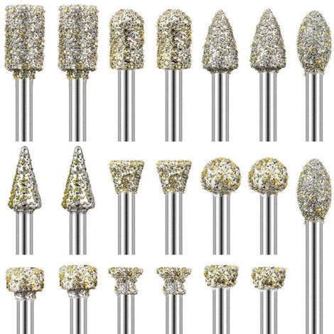 VURAHOME - 20pcs ensemble de fraises diamantees fraises de meulage rotatives ensemble de forets avec 1/8 pouce 3mm tige accessoires de sculpture sur pierre montage universel pour outils rotatifs, mode (1/5)