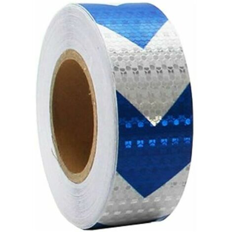 Bandes de sécurité Sécurité Ruban d'avertissement réfléchissant, 5cm x 25m éclairage Autocollant d'avertissement réfléchissant, Film réfléchissant de Bande Pet (Blanc/Bleu) Ruban de signalisa (1/5)