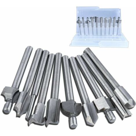 VURAHOME - 10Pcs HSS Fraises Rotatives, 3mm(1/8) Ensemble de HSS Fraises à Défoncer Gravure à Bois Dremel Accessoires Outils pour Bois PCV Plastique Acrylique (1/5)