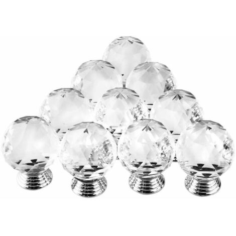 VURAHOME - Ensemble de 10 boutons de porte poignée forme 30mm diamètre clair cristal verre meubles boutons ronds verre boutons armoire tiroir décoration (1/3)