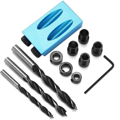 VURAHOME - Guide de perçage - 14 pièces 15 ° Kit de perçage de trou de poche pour le travail du bois Oblique Guide de forage ensemble positionneur outil de localisation en alliage d'aluminium (1/5)