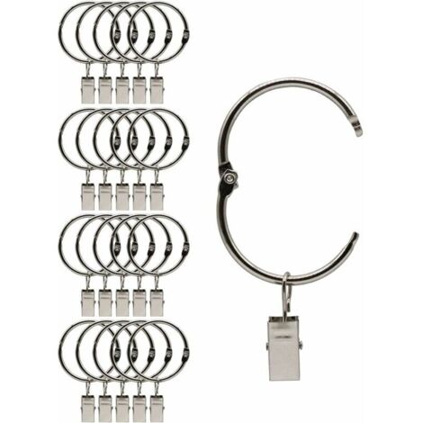 VURAHOME - 20 Pièces Anneaux à Pince à Rideau en métal Ouvrants, Ouverture et Fermeture faciles, diamètre intérieur 38 mm, pour Rideaux Lourds et Rideaux légers (Argent)
