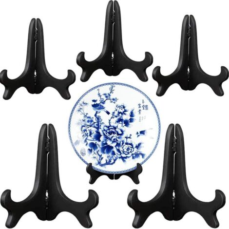 VURAHOME - 6 Pieces Porte Assiettes Décorative, Plaques Chevalet, Plastique Chevalets, Présentoir Support Plaque, Pour Photos, Cadres Photo, Assiette Décorative, Art De La Table, Carreaux Peints (Noir