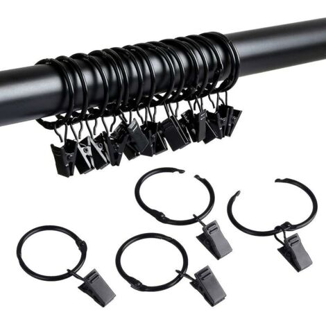 VURAHOME - Lot de 36 anneaux de rideaux ouvrants en métal avec clips, diamètre intérieur de 3,2 cm.