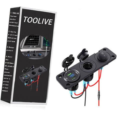 VURAHOME - Répartiteur allume-cigare 12 V – 24 V Dual QC3.0 avec écran LED Voltmètre + prise USB + interrupteur étanche pour voiture, bateau, moto, camion (1/5)