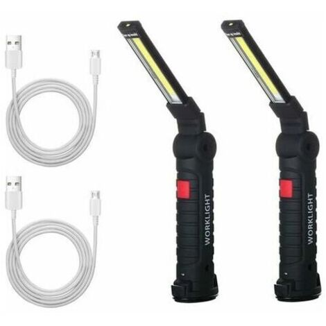 VURAHOME - 2 X Lampe De Travail Cob Baladeuse Led Rechargeable Lampe Atelier Cob Torche Lampe De Poche Lampe De Travail Baladeuse Led Avec Base Magnétique Lampe D'Inspection Pour Randonnée, Camping (1/5)