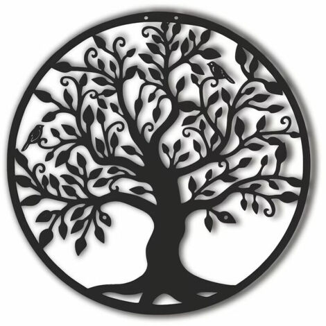 VURAHOME - Decoration Murale en metal Arbre de Vie Decoration Murale en metal Decoration Murale en metal Decoration interieure, tentures murales 3030 cm Noir,Black (1/5)
