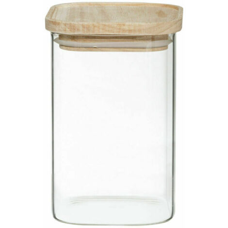 VURAHOME - Lot de 4 bocaux de rangement en verre et bois couvercle hermétique empilable atmosphera (1/5)