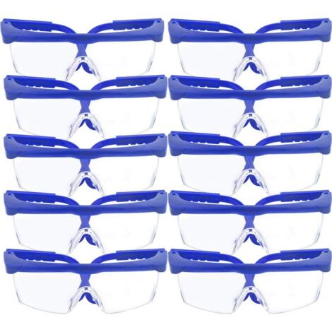 VURAHOME - Lot de 10 Lunettes de sécurité et lunettes de protection, réglable Bleu cadres pour enfants adultes protection des yeux avec clair Plus épais PC objectifs, Sports et activités de plein air