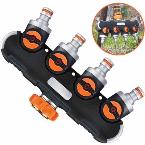 VURAHOME - Distributeur Arrosage 4 Voie, Répartiteur 4 Voies Utilitaire Extérieur Raccord de Tuyau pour Le Jardin et la Vie à la Maison, (1/4)