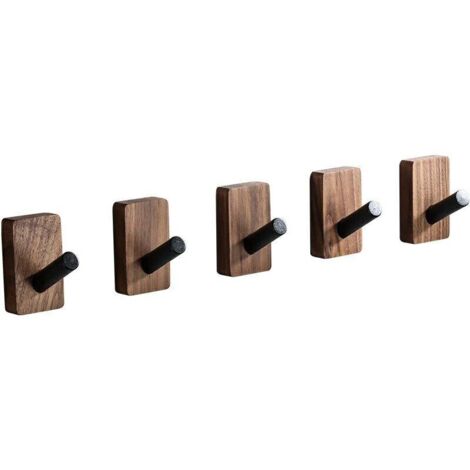 VURAHOME - Salle de bain Robe Crochet Mur Crochet En Bois Cuisine Serviette Crochet En Laiton Brossé Or Clé Cap Sac Cintre Titulaire Vêtements Crochet 5 pcs Noir (1/5)