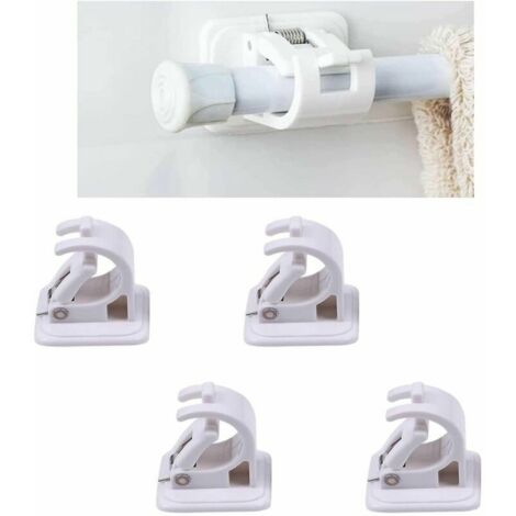 VURAHOME - Crochets de Rideau Auto-Adhésifs, 4 Pcs Sans Perçage Supports de Tringle à Rideau, Crochets Muraux Adhésifs Porte-Serviettes Supports de Fixation Murale Sans Perçage Fixi (1/4)