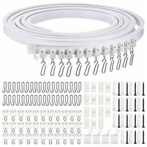 VURAHOME - Rail de rideau incurvé au plafond pliable de 5 mètres Rail de rideau incurvé flexible pour rail de rideau souple pour rail de rideau avec crochets de rideau en métal, séparateur de pièce po (1/5)