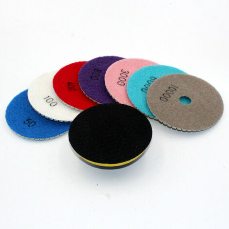 VURAHOME - 7Pcs Disque Diamant de Polissage 4 Pouces / 100mm Sec Diamant Polissage Pads et un Aluminium Support Pad pour Marbre Granite Pierre Béton (Grains mélangéset et A), (1/5)