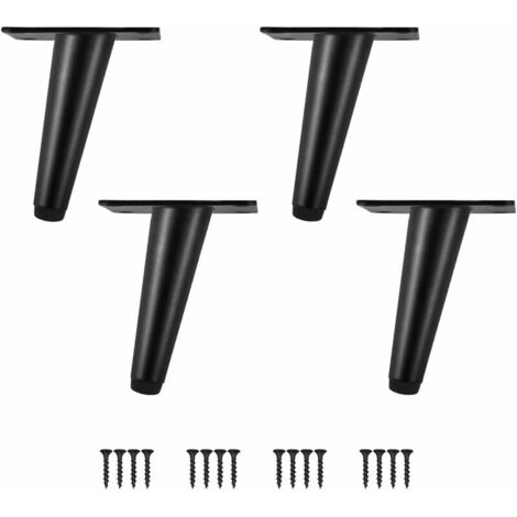 VURAHOME - 4x Pieds - 10cm de Meubles de Cône Obliques Pieds de Support Noirs en Fer pour Armoires Tiroirs Tables et Lit (1/5)