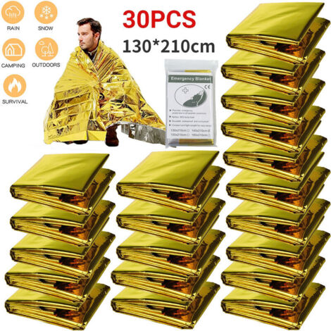 VURAHOME - 30Pc Couverture De Survie D'or-Ruban D'urgence En Plein Air Étanche Premiers Secours Rideau De Sauvetage Feuille Thermique Couverture Militaire130X210Cm (1/5)