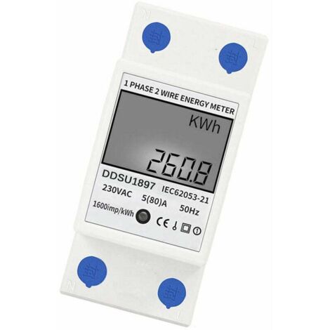 VURAHOME - Numerique Electrique Compteur D'Energie Monophase Sur Rail Din Compteurs D'Electricite Une Deuxieme Phase De Fil Multifonction Compteur Electrique - Blanc, Sans Retroeclairage (1/5)