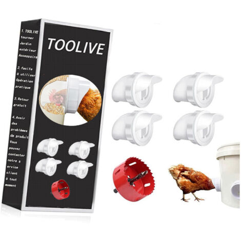 VURAHOME - 4 tétines Mangeoire à Poulet et scie Cloche Automatique Distributeur de Nourriture pour volaille Résistant à la Pluie en Plastique Accessoire Poulailler (1/5)