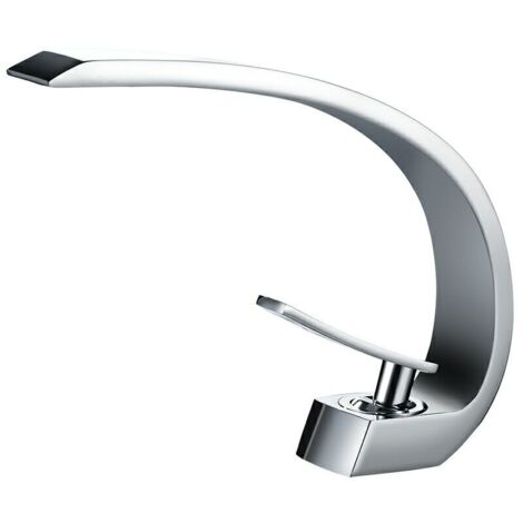 VURAHOME - Robinet Salle de Bain Mitigeur Lavabo à Monotrou de Col Robinetterie Vasque Mélangeur à Eau Chaude et Froide pour Baignoire et Lave-mains en Laiton Massif argent() (1/5)
