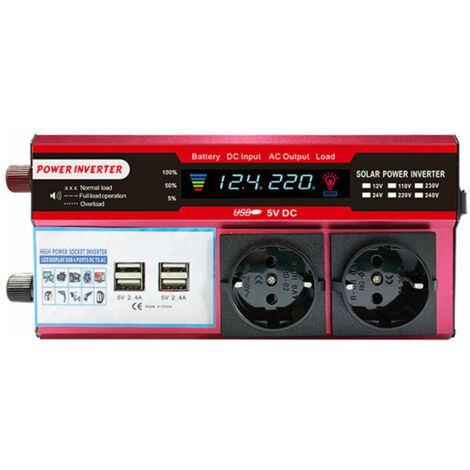 VURAHOME - Onduleur solaire haute efficacite onduleur a onde sinusoidale pure maison voiture RV convertisseur d'energie solaire avec ecran LCD 650W, modele: rouge (1/5)