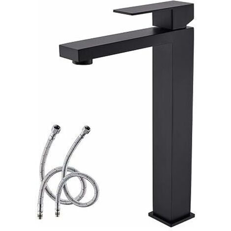 VURAHOME - Grand robinet de salle de bain noir, robinet de salle de bain noir mat en acier inoxydable, grand évier de lavabo, robinet de lavabo en céramique à levier unique, robinet de salle de bain (1/5)