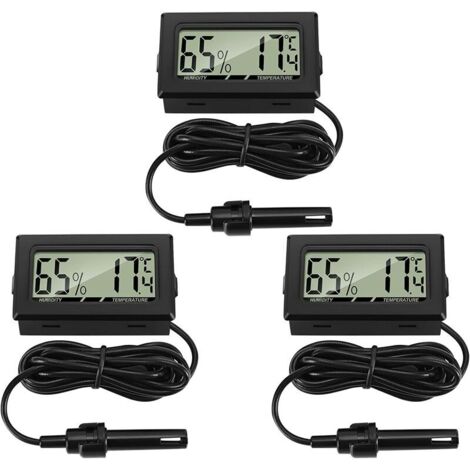 VURAHOME - 3 Pièces Thermomètre Hygromètre Numérique avec Sonde Externes Jauge de Température Humidité Mètre pour Salle Séjour Bureau Reptile Incubateur Volaille Reptile, Thermomètre pour boîte à anim