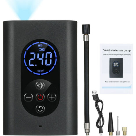VURAHOME - Gonfleur de pneu Compresseur d'air portable 150PSI Pompe à air électrique avec manomètre Lumière LED 4000mAh Batterie externe rechargeable par USB Arrêt automatique pour balles de vélo de v (1/5)
