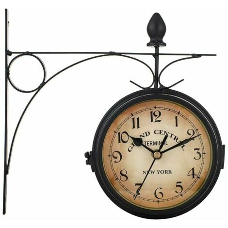 VURAHOME - Horloge murale rétro jardin extérieur horloge murale double face horloge murale européenne classique salon chambre étude décoration murale horloge étanche vintage silencieux non-tic-tac (1/5)