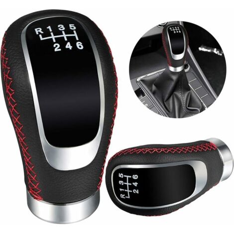 VURAHOME - Accessoire Voiture Interieur Universel Pommeau Levier Vitesse Cuir 6 Vitesses avec 3 Adaptateurs 8mm 10mm 12mm Noir Rouge pour la plupart des Véhicules (1/5)