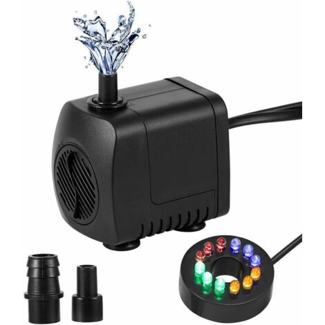 VURAHOME - Pompe de fontaine silencieuse Pompe à eau submersible avec débit d'eau réglable avec 12 lumières colorées LED pour réservoir hydroponique de fontaine d'aquarium et arrière-cour (700L / H, 1 (1/5)