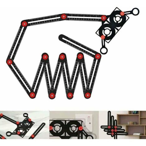 VURAHOME - Règle de mesure multi-angles, 12 côtés précis en alliage d'aluminium, outil de mise en page de gabarit avec poinçon, outil de perçage pour les constructeurs, artisans, charpentiers, bricole