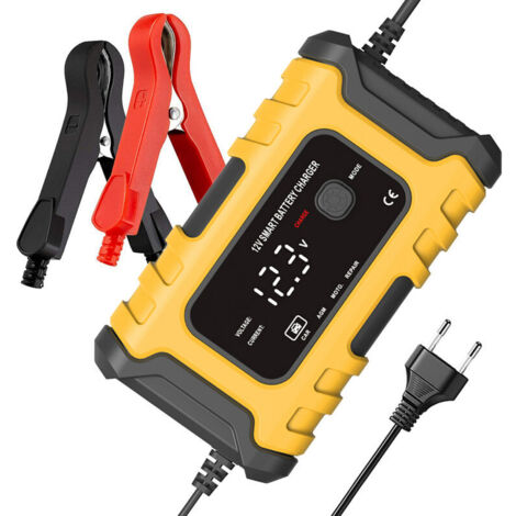 VURAHOME - Chargeurs de batterie de moto 12V6A Chargeurs de batterie intelligents entièrement automatiques Mainteneur Chargeurs d'entretien portables Désulfateur de batterie (jaune) (1/5)