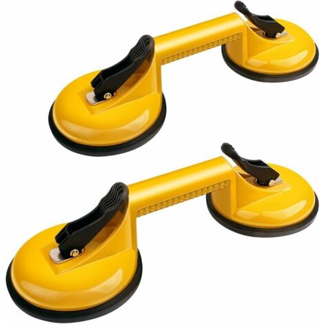 VURAHOME - 2 x Aluminium Ventouse Double Ventouse de Vitre 2x 90kg Capacité 120mm Jaune
